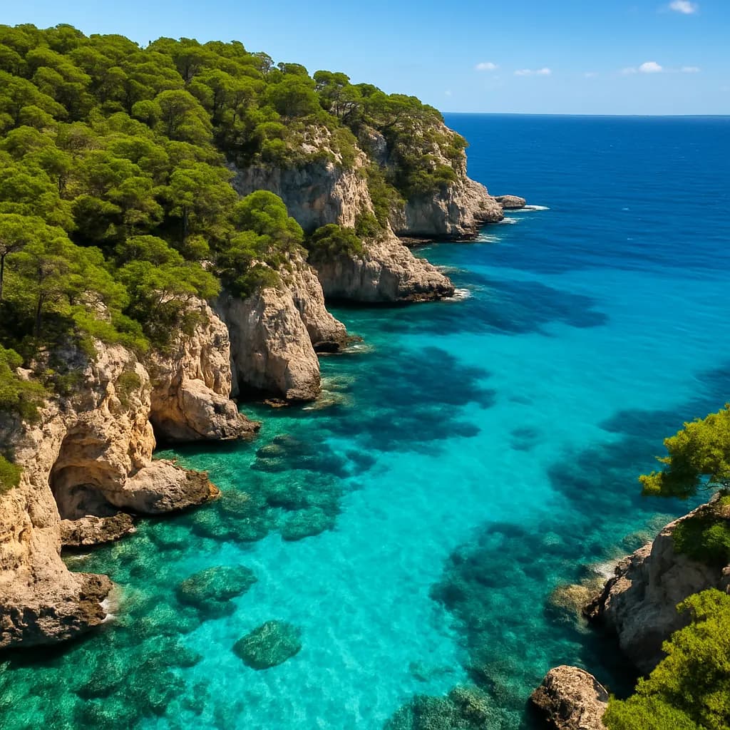 Côte méditerranéenne ensoleillée avec mer turquoise et falaises